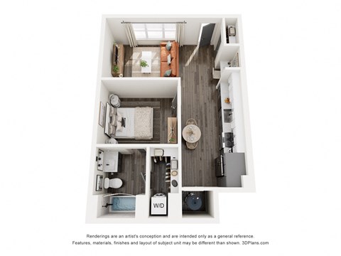 Floor plan for studio, 1 bath, 660 sqft